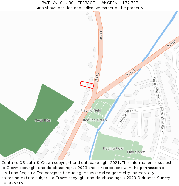 BWTHYN, CHURCH TERRACE, LLANGEFNI, LL77 7EB: Location map and indicative extent of plot