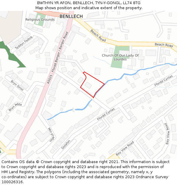 BWTHYN YR AFON, BENLLECH, TYN-Y-GONGL, LL74 8TG: Location map and indicative extent of plot