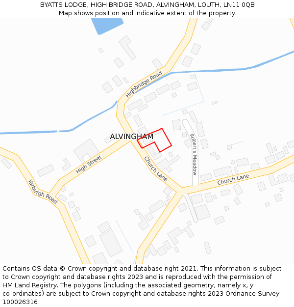 BYATTS LODGE, HIGH BRIDGE ROAD, ALVINGHAM, LOUTH, LN11 0QB: Location map and indicative extent of plot