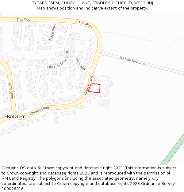 BYCARS FARM, CHURCH LANE, FRADLEY, LICHFIELD, WS13 8NJ: Location map and indicative extent of plot