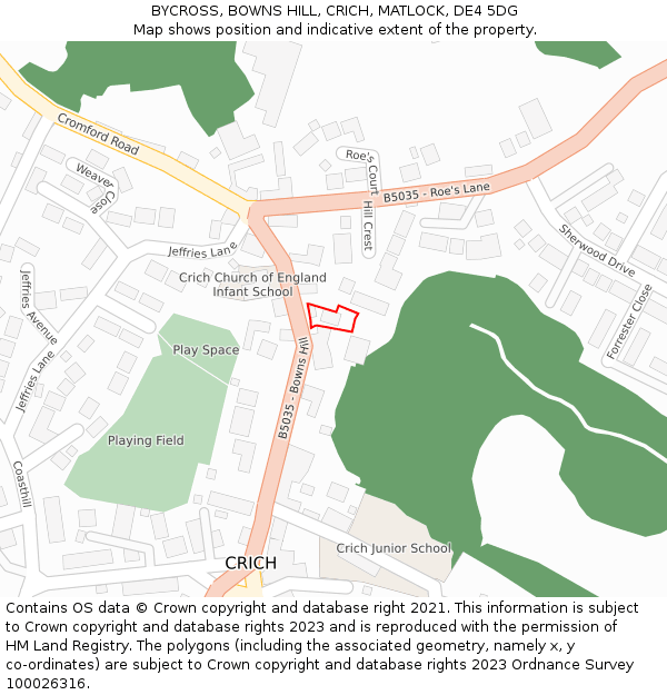 BYCROSS, BOWNS HILL, CRICH, MATLOCK, DE4 5DG: Location map and indicative extent of plot