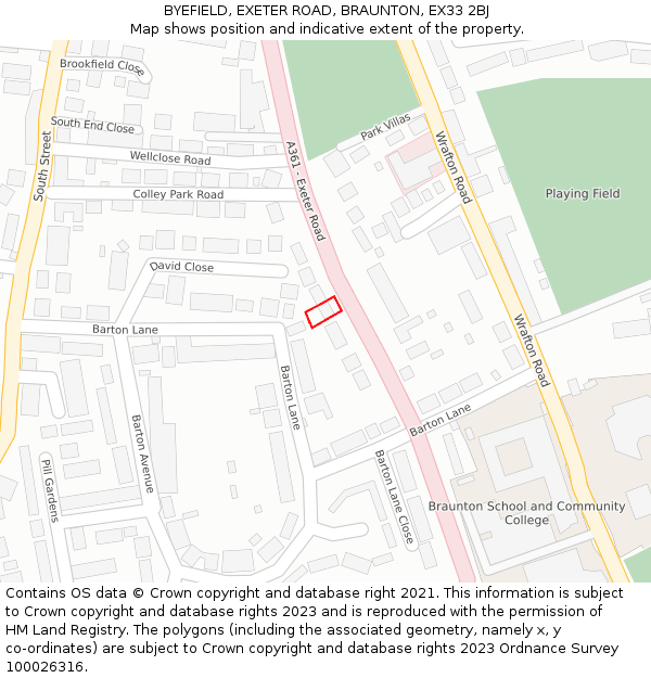 BYEFIELD, EXETER ROAD, BRAUNTON, EX33 2BJ: Location map and indicative extent of plot