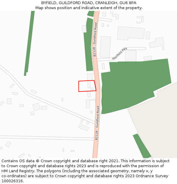 BYFIELD, GUILDFORD ROAD, CRANLEIGH, GU6 8PA: Location map and indicative extent of plot