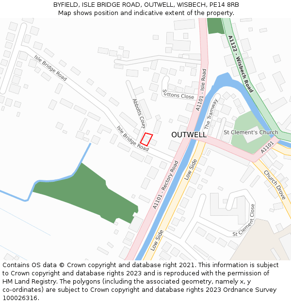 BYFIELD, ISLE BRIDGE ROAD, OUTWELL, WISBECH, PE14 8RB: Location map and indicative extent of plot