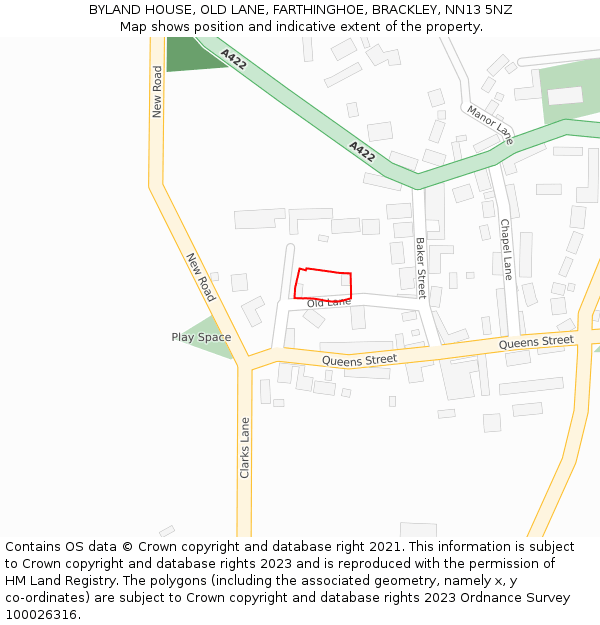 BYLAND HOUSE, OLD LANE, FARTHINGHOE, BRACKLEY, NN13 5NZ: Location map and indicative extent of plot