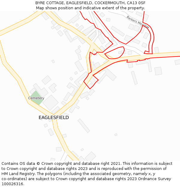 BYRE COTTAGE, EAGLESFIELD, COCKERMOUTH, CA13 0SF: Location map and indicative extent of plot