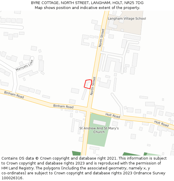 BYRE COTTAGE, NORTH STREET, LANGHAM, HOLT, NR25 7DG: Location map and indicative extent of plot