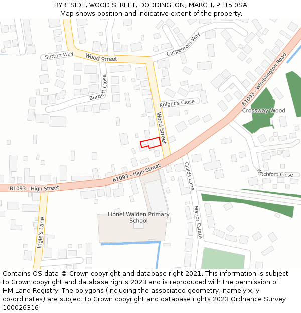 BYRESIDE, WOOD STREET, DODDINGTON, MARCH, PE15 0SA: Location map and indicative extent of plot