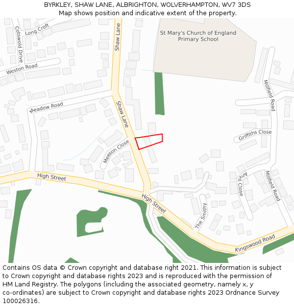 BYRKLEY, SHAW LANE, ALBRIGHTON, WOLVERHAMPTON, WV7 3DS: Location map and indicative extent of plot