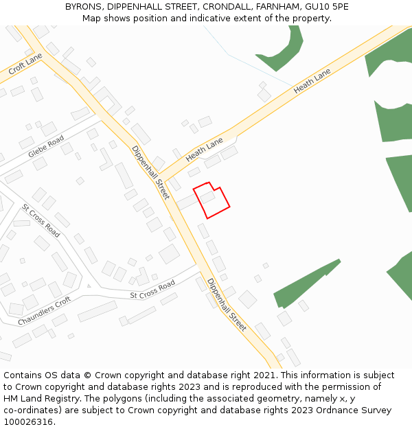 BYRONS, DIPPENHALL STREET, CRONDALL, FARNHAM, GU10 5PE: Location map and indicative extent of plot