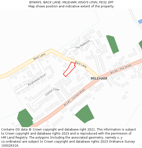 BYWAYS, BACK LANE, MILEHAM, KING'S LYNN, PE32 2PP: Location map and indicative extent of plot