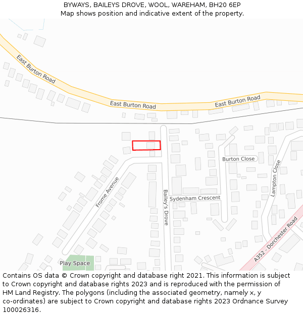 BYWAYS, BAILEYS DROVE, WOOL, WAREHAM, BH20 6EP: Location map and indicative extent of plot