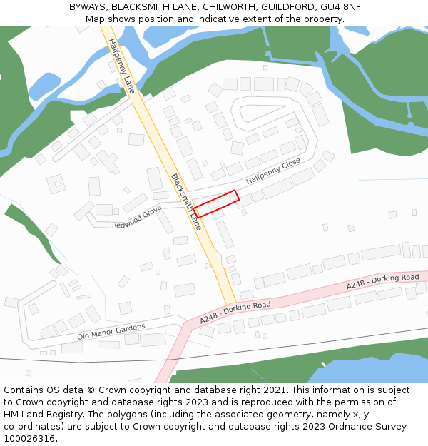 BYWAYS, BLACKSMITH LANE, CHILWORTH, GUILDFORD, GU4 8NF: Location map and indicative extent of plot