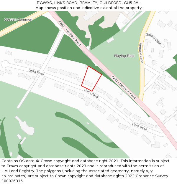 BYWAYS, LINKS ROAD, BRAMLEY, GUILDFORD, GU5 0AL: Location map and indicative extent of plot