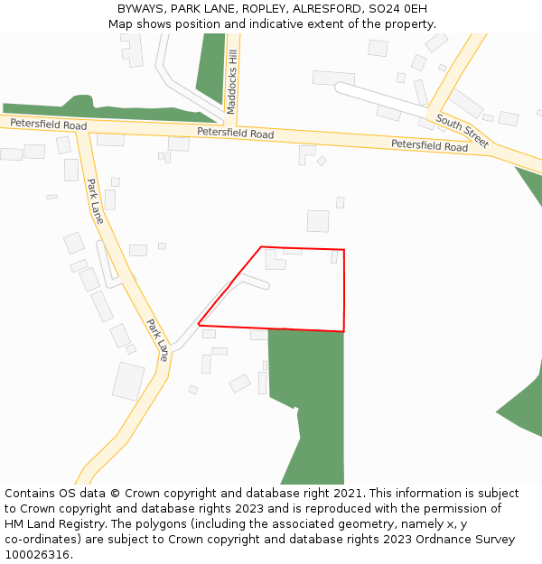 BYWAYS, PARK LANE, ROPLEY, ALRESFORD, SO24 0EH: Location map and indicative extent of plot