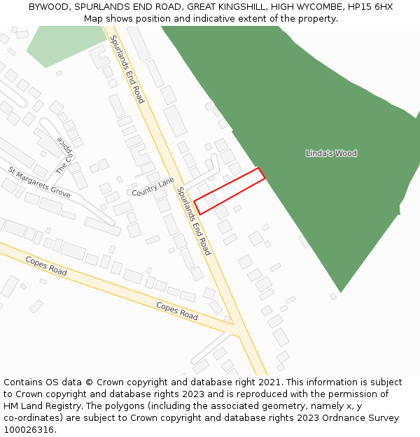 BYWOOD, SPURLANDS END ROAD, GREAT KINGSHILL, HIGH WYCOMBE, HP15 6HX: Location map and indicative extent of plot