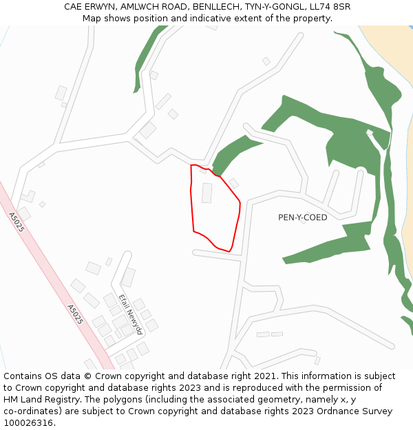 CAE ERWYN, AMLWCH ROAD, BENLLECH, TYN-Y-GONGL, LL74 8SR: Location map and indicative extent of plot