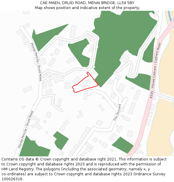 CAE MAEN, DRUID ROAD, MENAI BRIDGE, LL59 5BY: Location map and indicative extent of plot