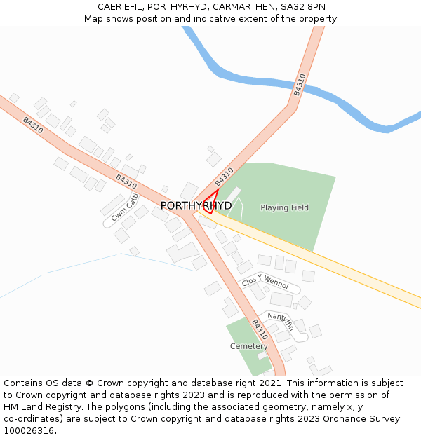 CAER EFIL, PORTHYRHYD, CARMARTHEN, SA32 8PN: Location map and indicative extent of plot