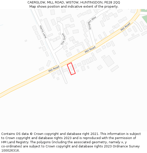 CAERGLOW, MILL ROAD, WISTOW, HUNTINGDON, PE28 2QQ: Location map and indicative extent of plot