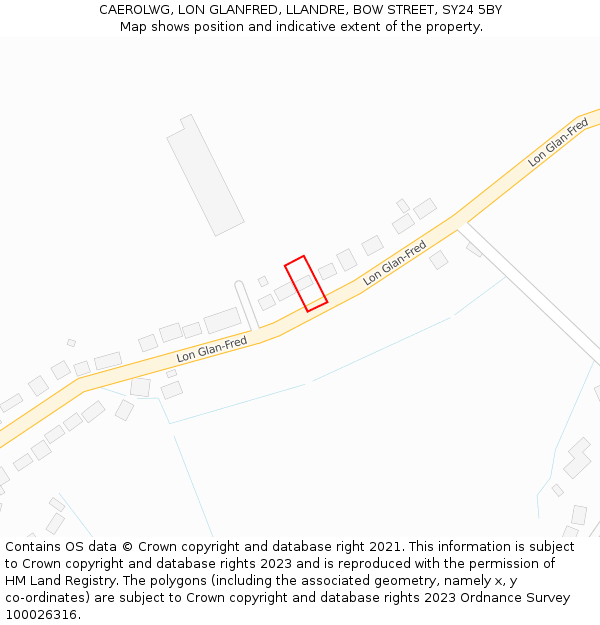 CAEROLWG, LON GLANFRED, LLANDRE, BOW STREET, SY24 5BY: Location map and indicative extent of plot