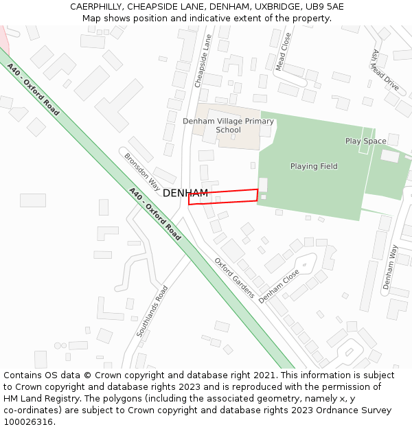 CAERPHILLY, CHEAPSIDE LANE, DENHAM, UXBRIDGE, UB9 5AE: Location map and indicative extent of plot