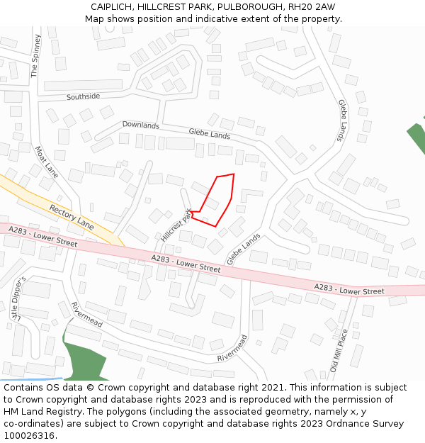 CAIPLICH, HILLCREST PARK, PULBOROUGH, RH20 2AW: Location map and indicative extent of plot