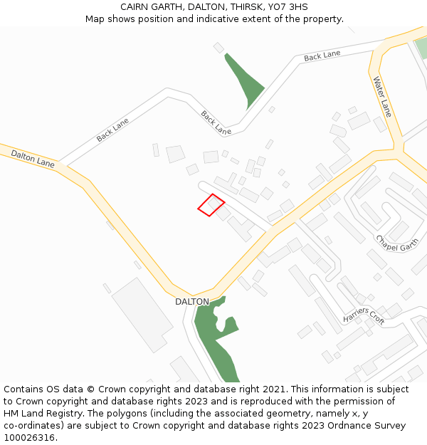 CAIRN GARTH, DALTON, THIRSK, YO7 3HS: Location map and indicative extent of plot