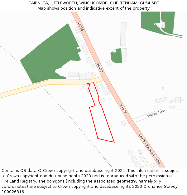 CAIRNLEA, LITTLEWORTH, WINCHCOMBE, CHELTENHAM, GL54 5BT: Location map and indicative extent of plot