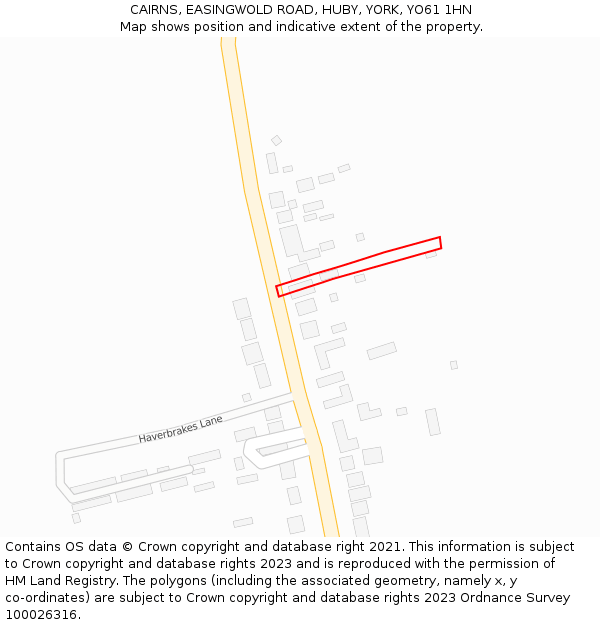 CAIRNS, EASINGWOLD ROAD, HUBY, YORK, YO61 1HN: Location map and indicative extent of plot