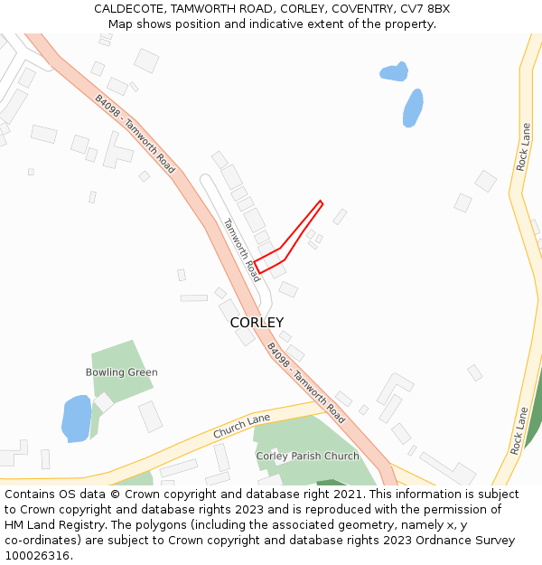 CALDECOTE, TAMWORTH ROAD, CORLEY, COVENTRY, CV7 8BX: Location map and indicative extent of plot