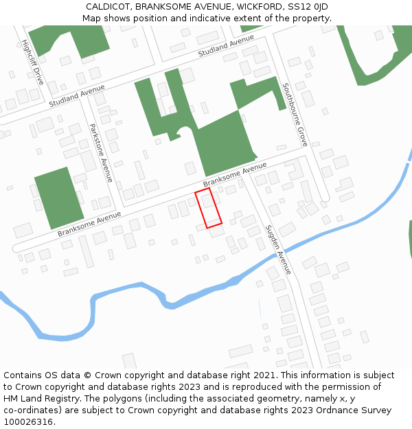 CALDICOT, BRANKSOME AVENUE, WICKFORD, SS12 0JD: Location map and indicative extent of plot