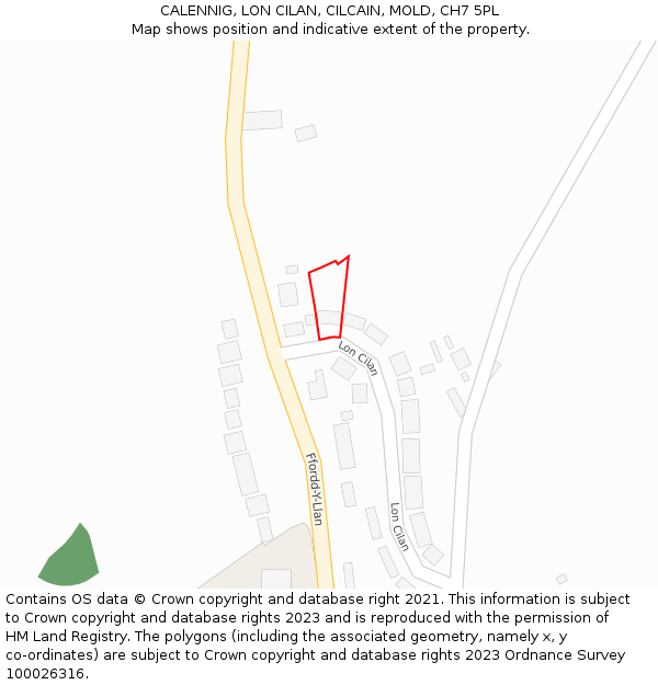 CALENNIG, LON CILAN, CILCAIN, MOLD, CH7 5PL: Location map and indicative extent of plot