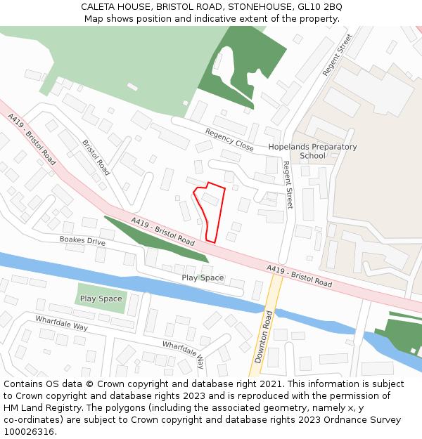 CALETA HOUSE, BRISTOL ROAD, STONEHOUSE, GL10 2BQ: Location map and indicative extent of plot