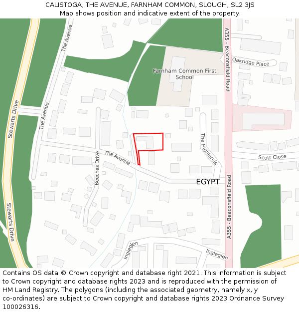 CALISTOGA, THE AVENUE, FARNHAM COMMON, SLOUGH, SL2 3JS: Location map and indicative extent of plot