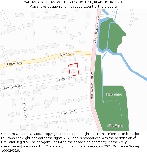 CALLAN, COURTLANDS HILL, PANGBOURNE, READING, RG8 7BE: Location map and indicative extent of plot