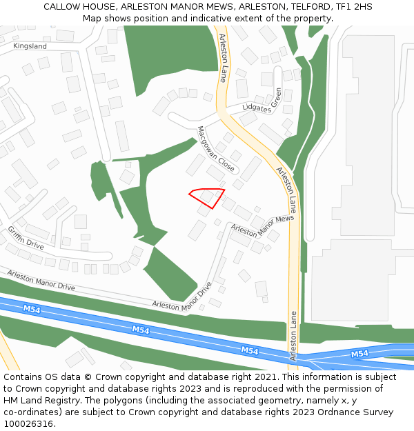 CALLOW HOUSE, ARLESTON MANOR MEWS, ARLESTON, TELFORD, TF1 2HS: Location map and indicative extent of plot