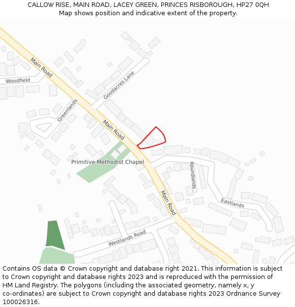 CALLOW RISE, MAIN ROAD, LACEY GREEN, PRINCES RISBOROUGH, HP27 0QH: Location map and indicative extent of plot