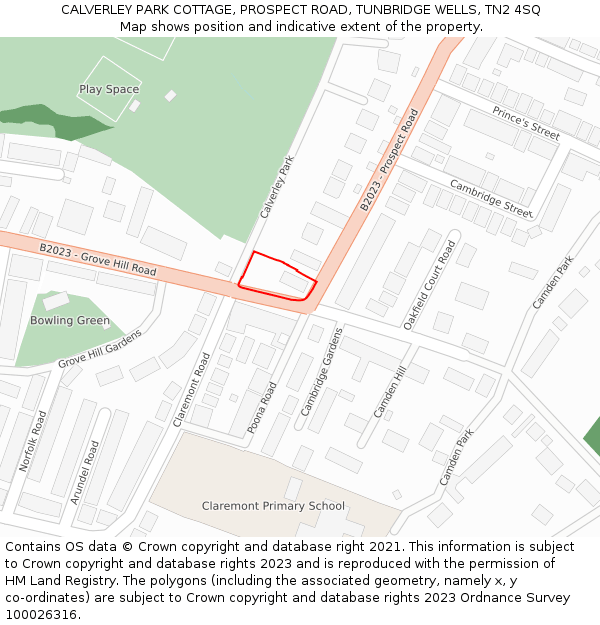 CALVERLEY PARK COTTAGE, PROSPECT ROAD, TUNBRIDGE WELLS, TN2 4SQ: Location map and indicative extent of plot