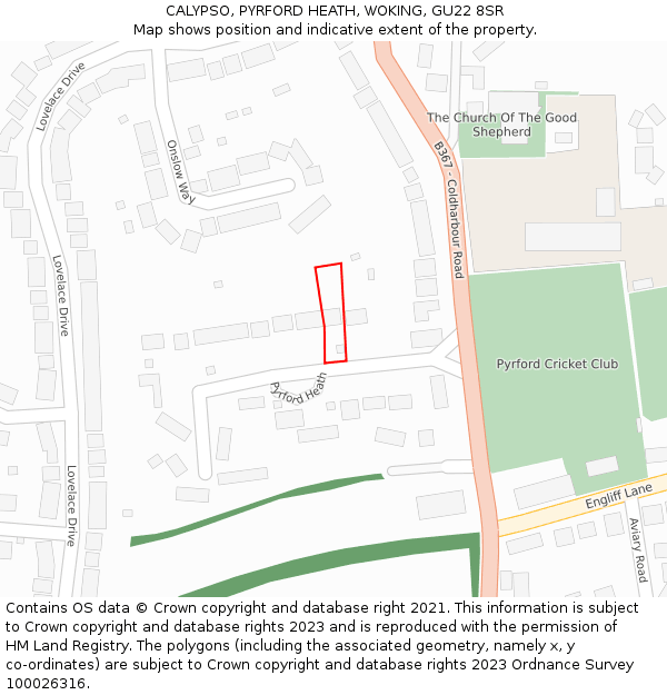 CALYPSO, PYRFORD HEATH, WOKING, GU22 8SR: Location map and indicative extent of plot