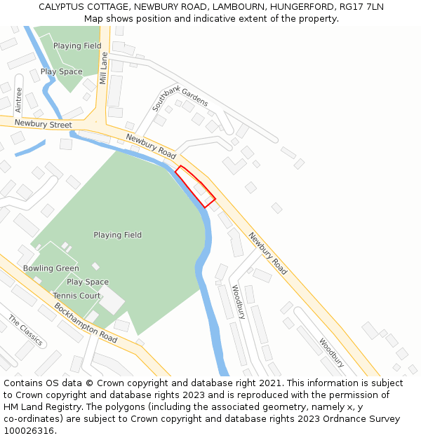 CALYPTUS COTTAGE, NEWBURY ROAD, LAMBOURN, HUNGERFORD, RG17 7LN: Location map and indicative extent of plot