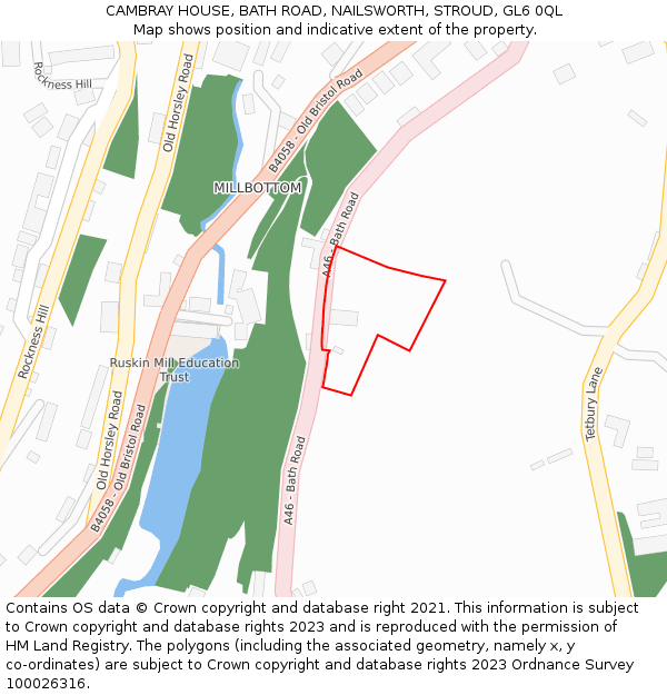 CAMBRAY HOUSE, BATH ROAD, NAILSWORTH, STROUD, GL6 0QL: Location map and indicative extent of plot