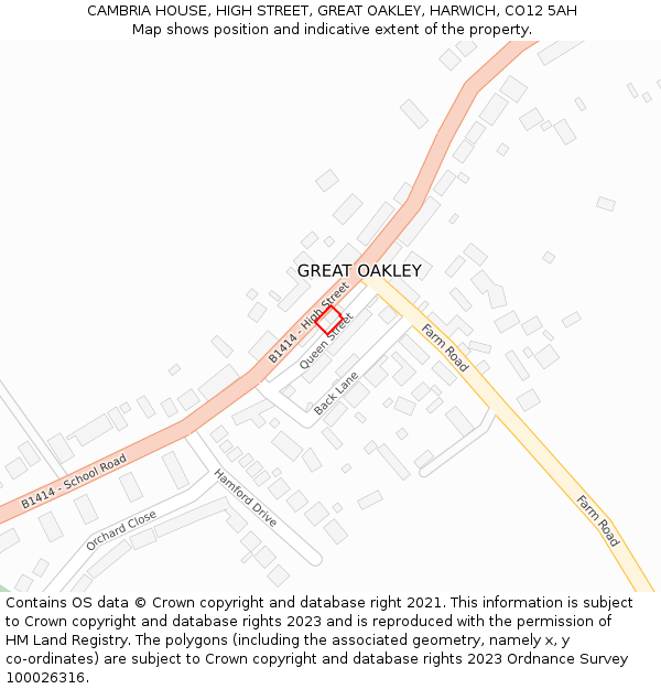 CAMBRIA HOUSE, HIGH STREET, GREAT OAKLEY, HARWICH, CO12 5AH: Location map and indicative extent of plot