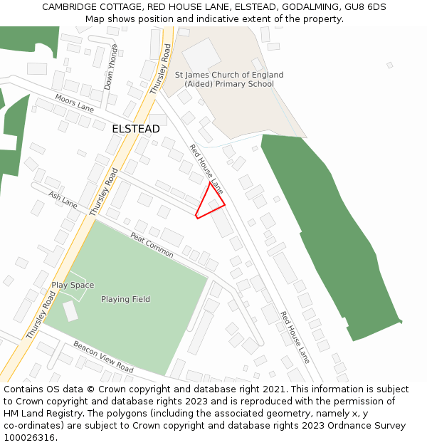CAMBRIDGE COTTAGE, RED HOUSE LANE, ELSTEAD, GODALMING, GU8 6DS: Location map and indicative extent of plot