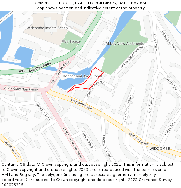 CAMBRIDGE LODGE, HATFIELD BUILDINGS, BATH, BA2 6AF: Location map and indicative extent of plot