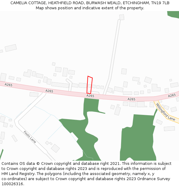 CAMELIA COTTAGE, HEATHFIELD ROAD, BURWASH WEALD, ETCHINGHAM, TN19 7LB: Location map and indicative extent of plot