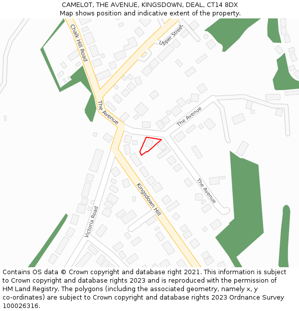 CAMELOT, THE AVENUE, KINGSDOWN, DEAL, CT14 8DX: Location map and indicative extent of plot