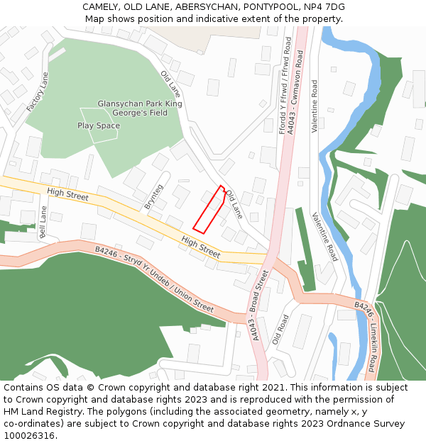 CAMELY, OLD LANE, ABERSYCHAN, PONTYPOOL, NP4 7DG: Location map and indicative extent of plot