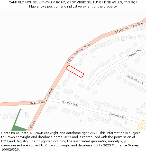 CAMFIELD HOUSE, WITHYHAM ROAD, GROOMBRIDGE, TUNBRIDGE WELLS, TN3 9QR: Location map and indicative extent of plot