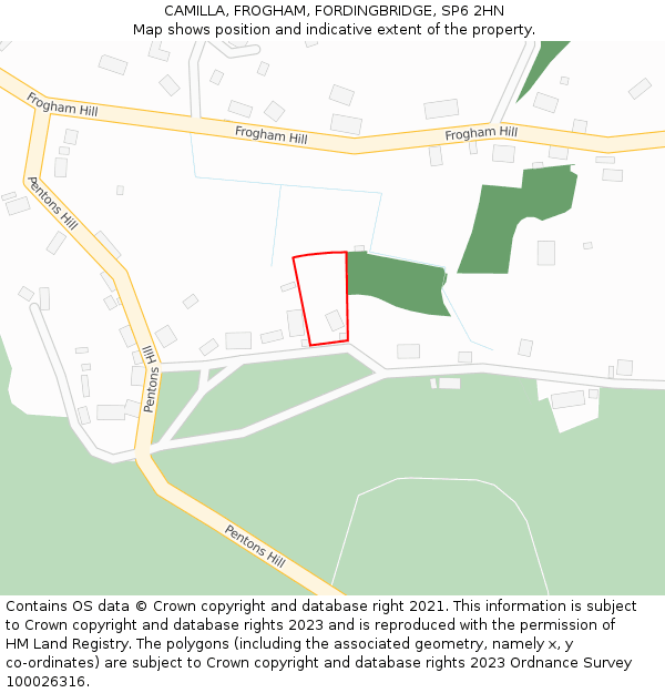 CAMILLA, FROGHAM, FORDINGBRIDGE, SP6 2HN: Location map and indicative extent of plot